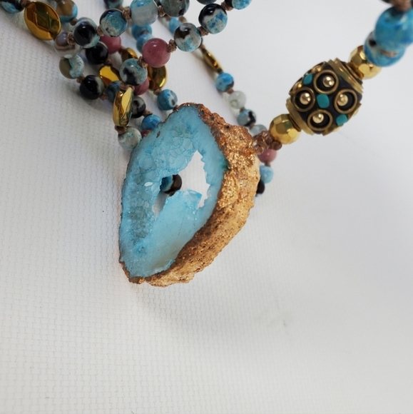 Natural Stone Onyx Druzy Long Necklace - Picture 9 of 10